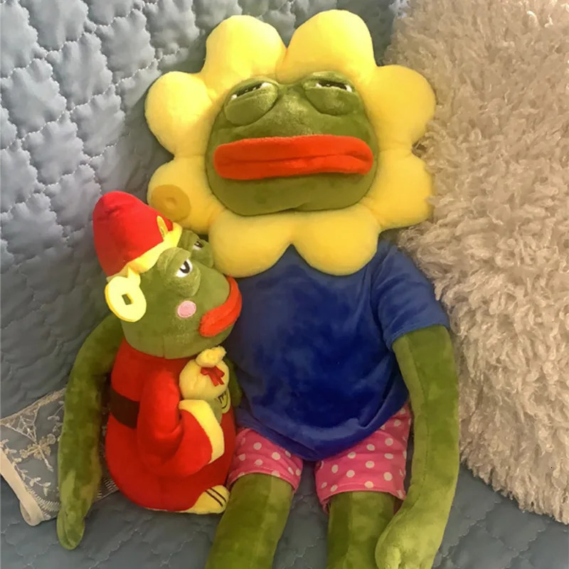 Truly authorized Pepe Frog Sad Sunflower Doll Lonely Plush Toy Big Eyes Mouth Green Gift in 250319