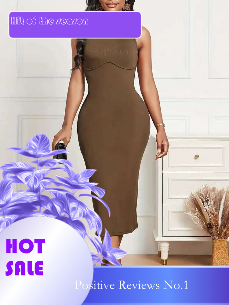 Dongdumaoyi Elegante Slim Fit Ronde Hals Vest Stijl Diepe Rug Geribbelde Gebreide Jurk Model A