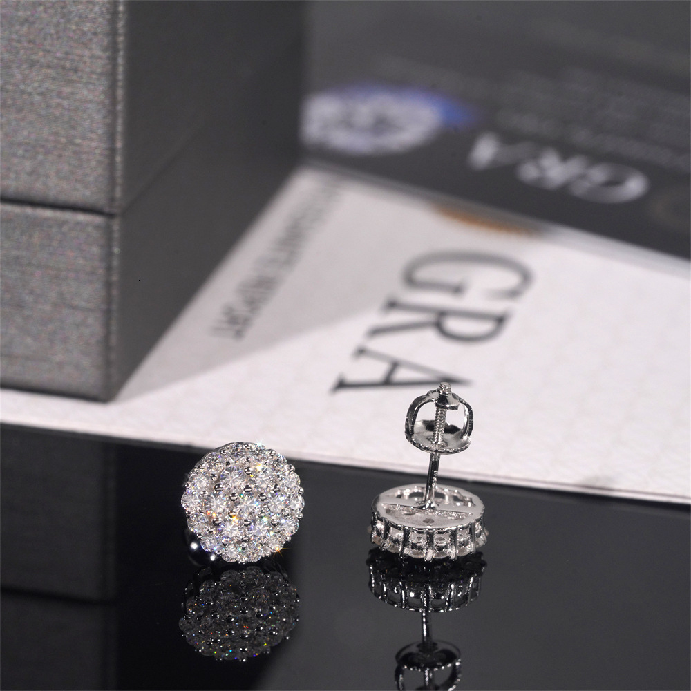 Diamond heating sales new S925 pure silver inlaid with D-color round Mozambique earrings classic earrings for men and women