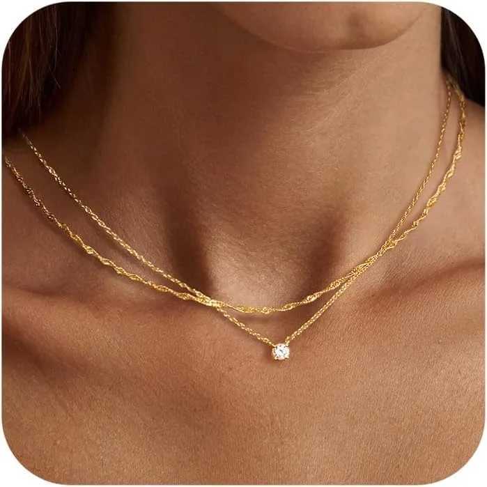 Womens Diamond Necklace K Gold/Pure Silver Necklace Simple Gold Plated Jewelry NecklaceXJ250322