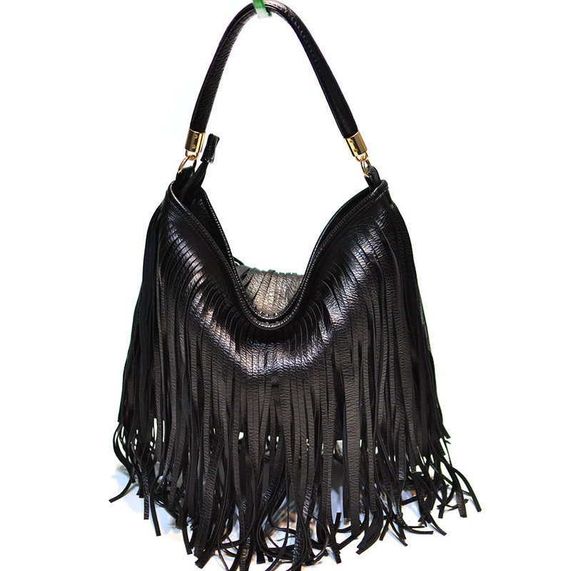 Soft Leather Double-Sided Tassel Portable Trendy Women's Single Shoulder Crossbody Handbag, Large Bag, Guangzhou Factory