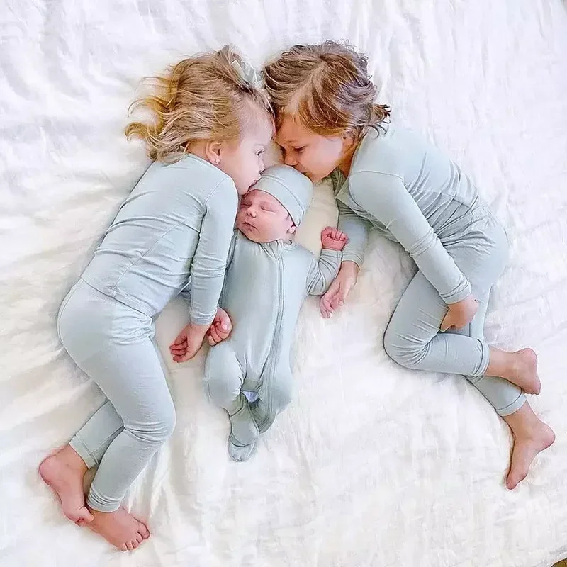 Bamboo Fiber For Kids Pyjamas Solid Long Sleeve Pants Breathable Sleepwear Clothes Toddler Boy Girl Loungerwear Outfits 250321