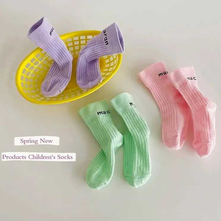 3 pairs of spring candy colored childrens socks soft with letters suitable for little girls and boys baby cotton socks X2503221