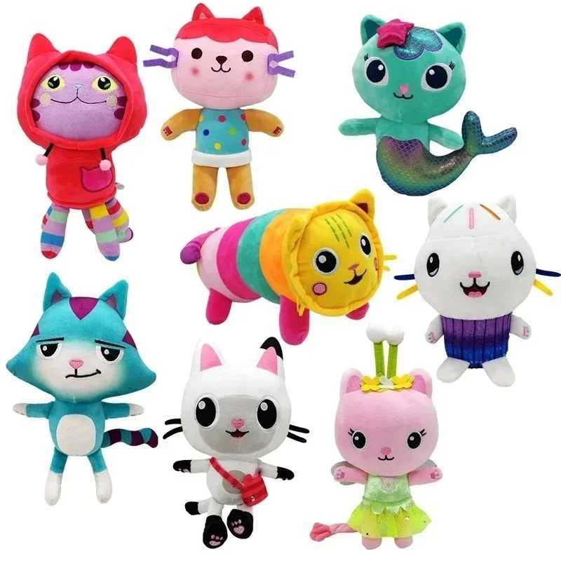 Plush Dolls 25cm 8Pcs Kawaii Gabby doll house plush toy cartoon stuffed animal mermaid cat mermaid plush doll childrens Christmas gift S25321