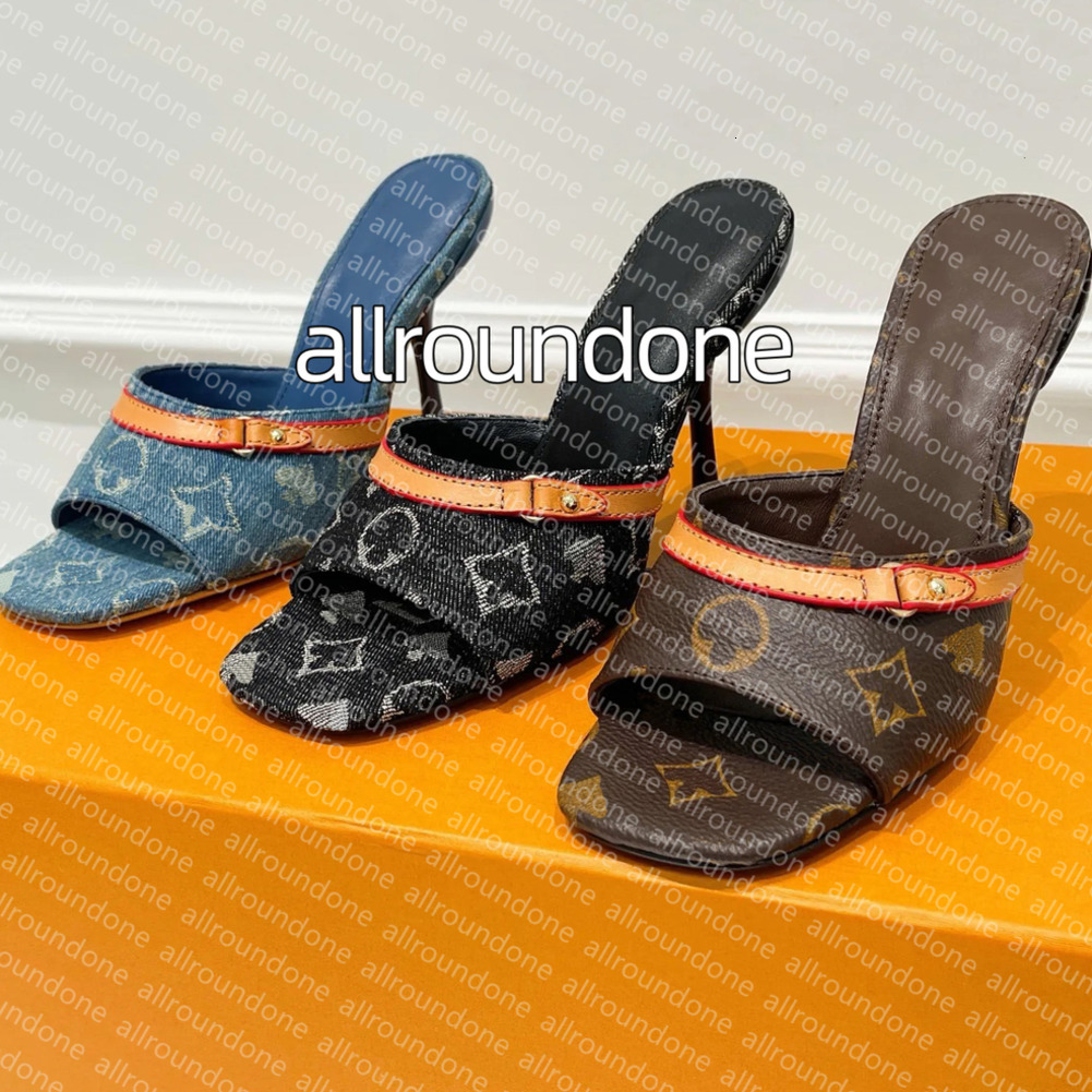 High Heels Designer Sandals Womens Slides Slippers Embroidered denim Neo Revival Mules Mid Heel Luxury Slides Leather Sandals Square head open toe Heels size 35-40