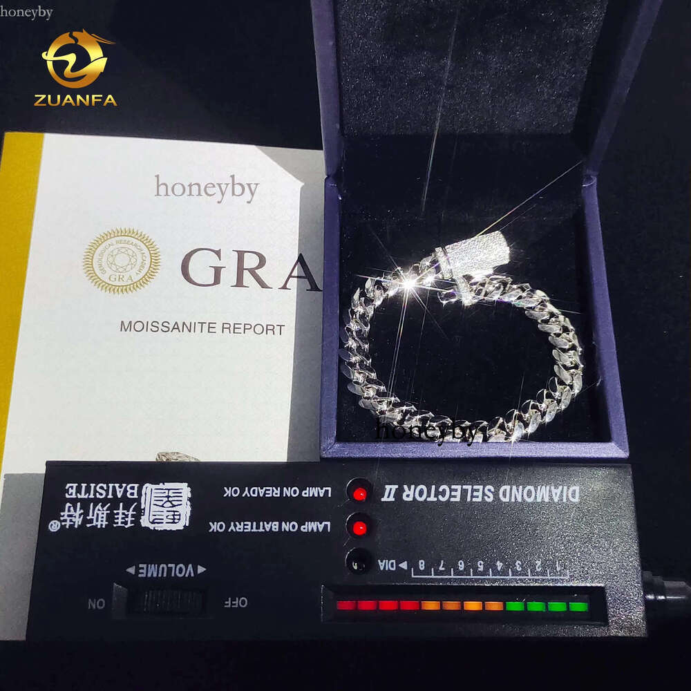 Zuanfa VVS Moissanite Dia Clasp 8mm Wide Solid Sier Cuban Chain White Gold Plated Mens Hip Hop Fashion Necklace Bracelet