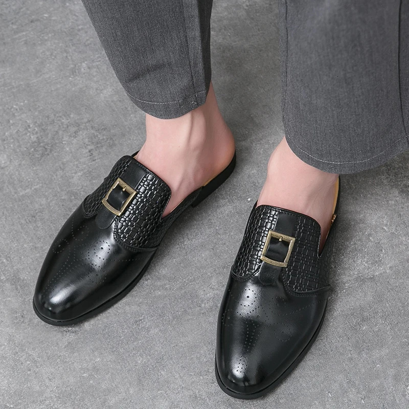 Summer Men Half Slippers Driving Brogues Shoes Male Belt Buckle Casual Mules Moccasins Breathable Penny Loafers Zapatos Hombre 250321