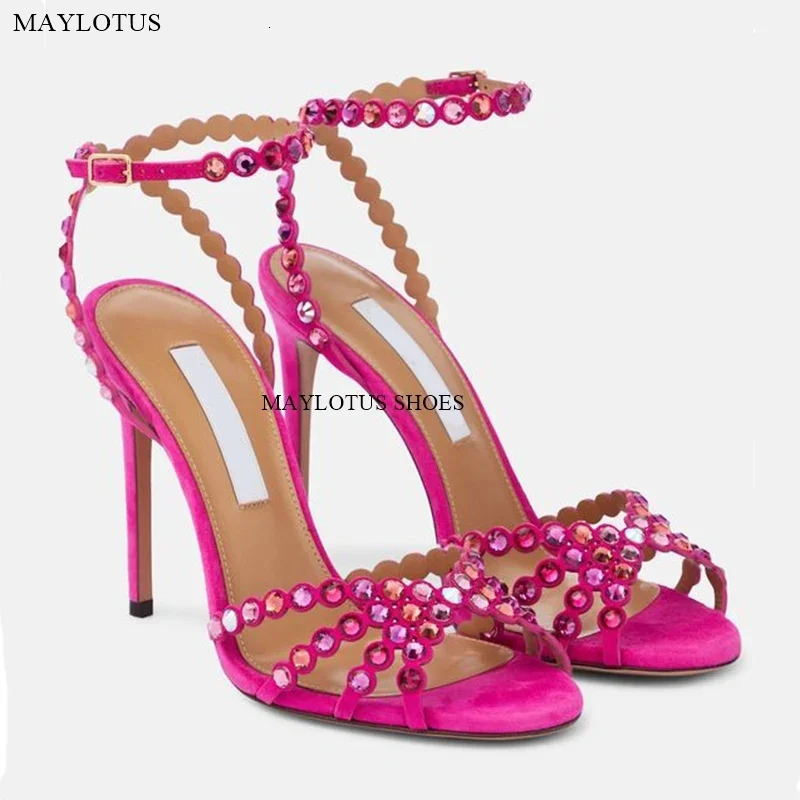 Snc Nude Peep Toe Crystal PVC Sandals Ankle Buckle Strap Thin High Heels Sandals Woman Summer Lady Stilettos Shoes on Heels 250321