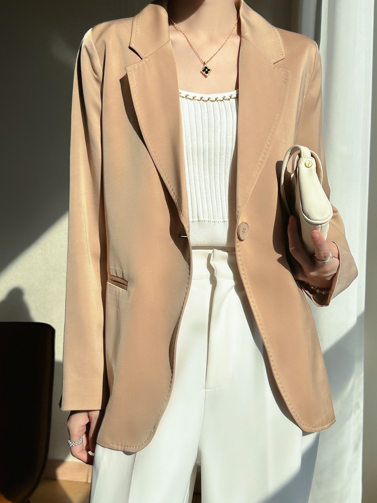 K3201Chic Female Tailored Fit Imported Silk-Like Suit Coat with High-End Fabric