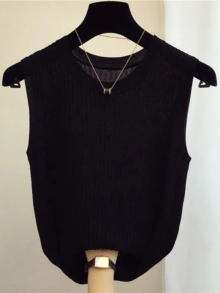 zjais Summer Spring Tanks Top Women Sleeveless Knitted T-Shirts Female Elastic Slim Casual Vests Crop Tops Camis Pullover Shirts 250322