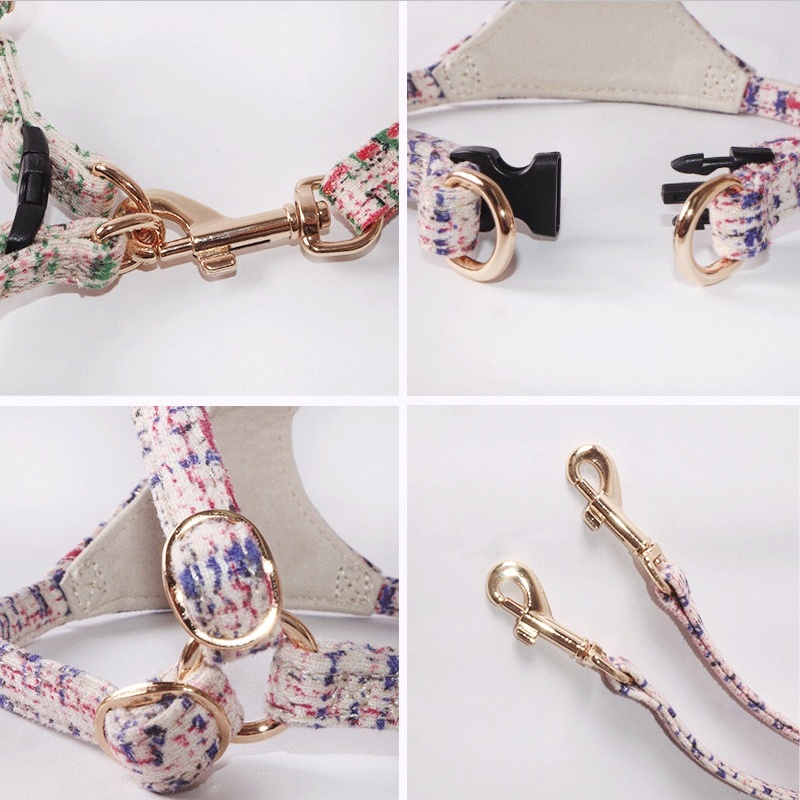 2025 new Suede Material No Pull Dog Leash Set- Soft Lightweight Fresh Style Pattern Puppy Harness, Adjustable Step-in Pet Harness for Small