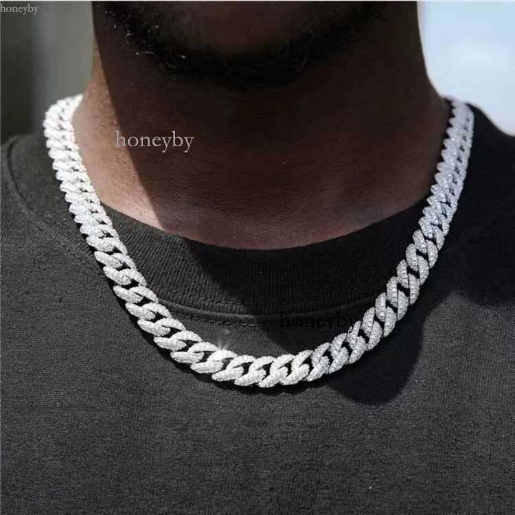 2025 Factory wholesale Designer High quality 20mm 2rows vvs Moissanite men's iced out hip hop jewelry moissanite cuban chain necklace