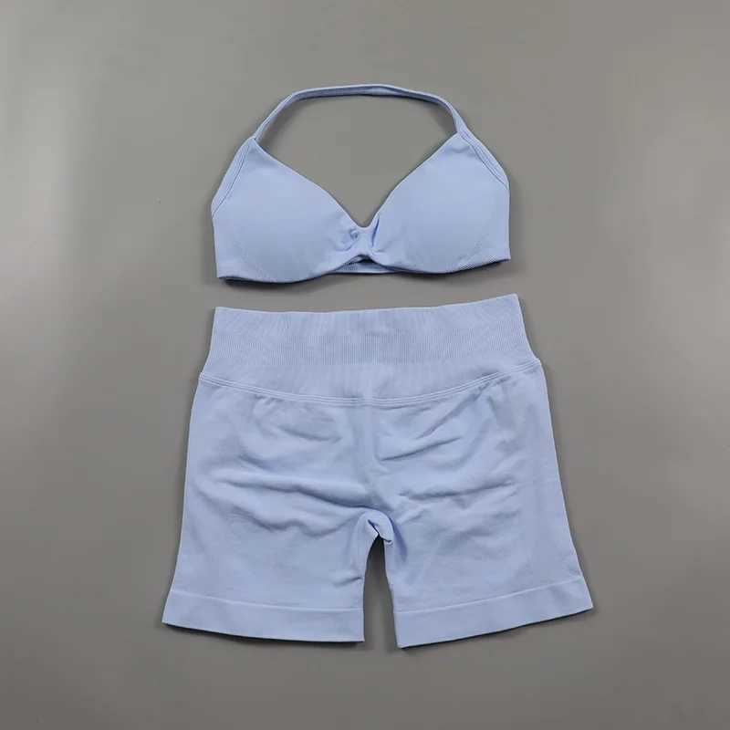 Ruched Seams Yoga Set Womens Sports Shirt Impact Gym Shorts Strappy Sports Bra 2-piece Set Strappy Sportswear W250321