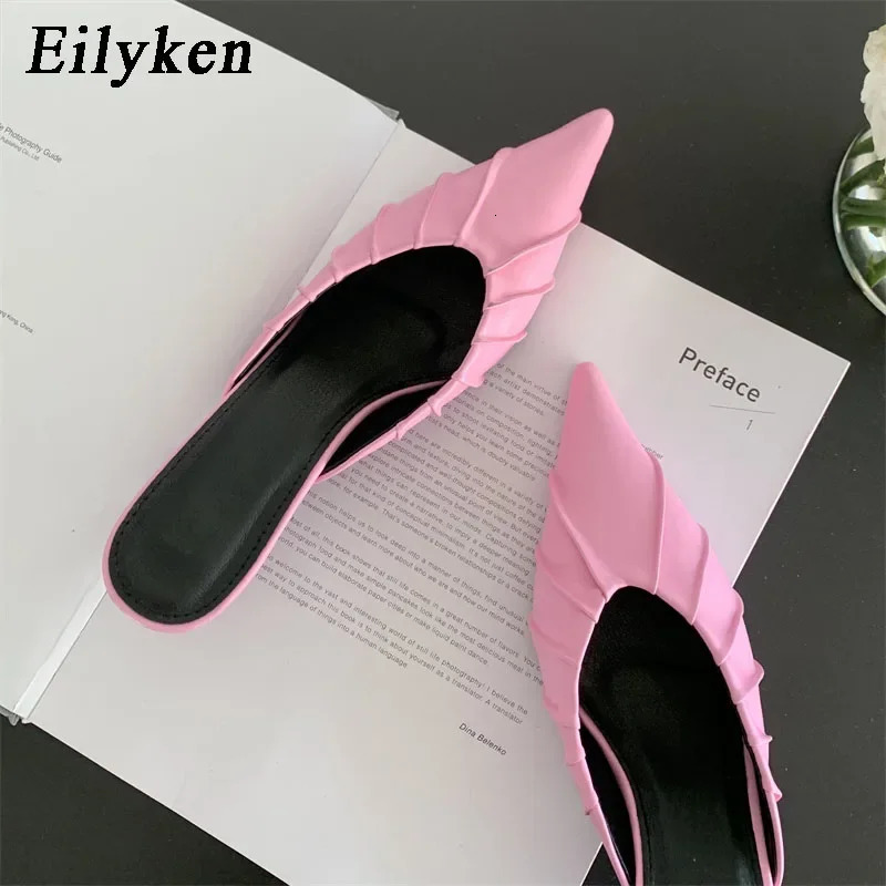 Eilyken Fashion Purple Pink Pointed Toe Women Slippers Concise Casual Thin Low Heels Ladies Mules Slides Shoes 250322