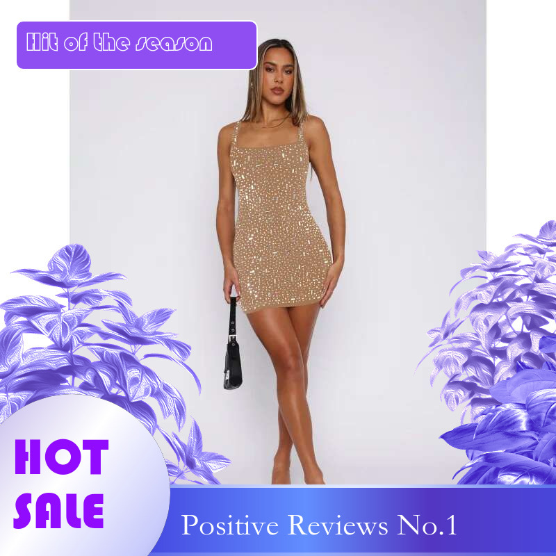 Dongdumaoyi Lente Zomer Nieuwe Vierkante Hals Kristal Verfraaid Backless Hemdje Sexy Bodycon Mini Jurk C