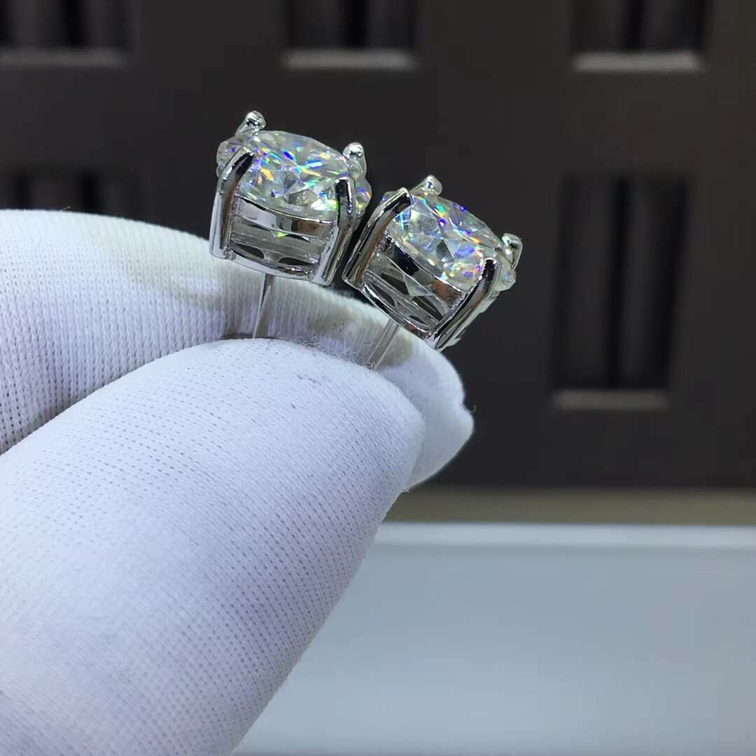 Sier Prong Eent Cut Total 4 Ct D Color Pass Dia Test Sparkg Big Moissanite Stud Earrings Women Jewelry Gift