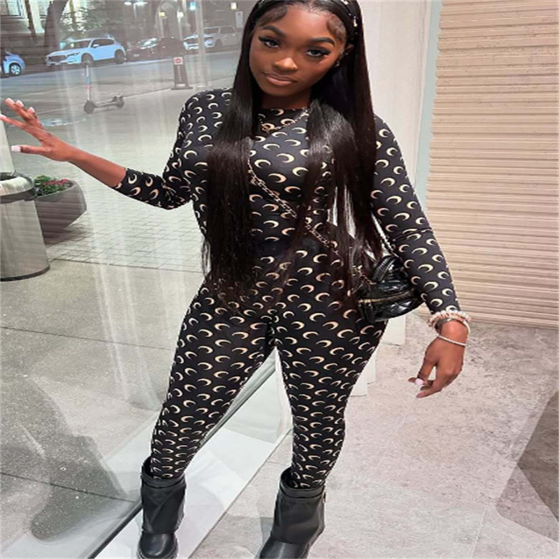 Summer Classic Women Tracksuits Designer Fashion 2 Piece Set Moon Print Long Sleeve T-shirts pants Jogging Suit Pullover Clothes Sets