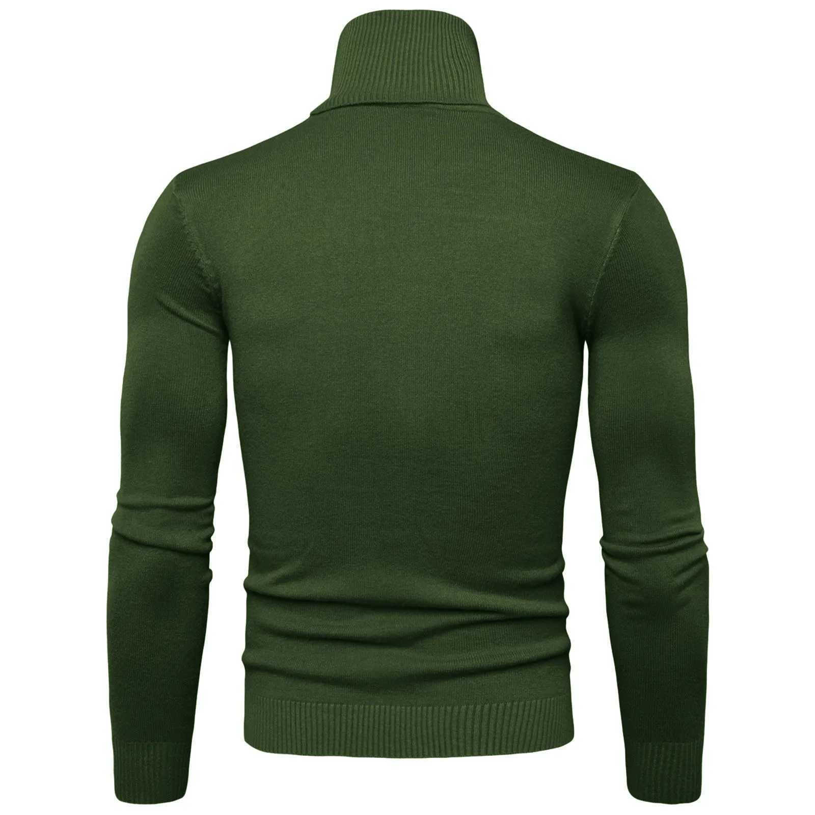 Mens Black Turtleneck Sweater Autumn Warm Solid Color Elastic Knitted Tops Long Sleeve Slim Theraml Underwear Tops Plus Size W250322