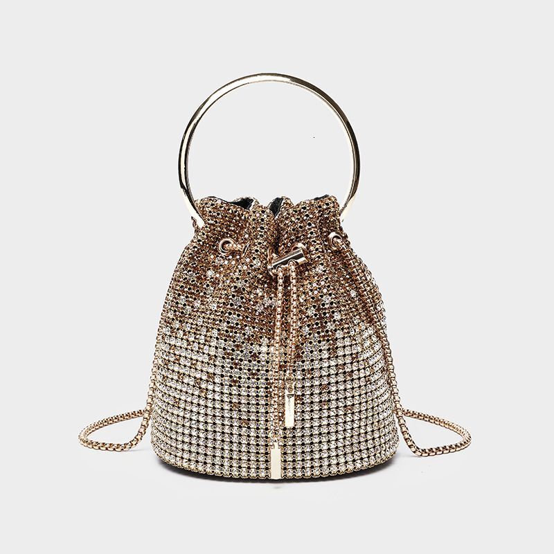 2025 new bucket womens shoulder diagonal cross handbag tassel shrink chain bag