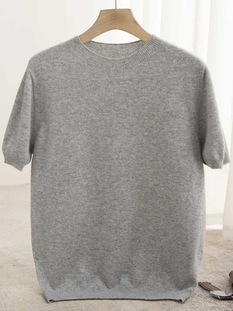 New Summer Autumn Mens 00% Merino Wool Pullover O-Neck Short Sleeve Jumper Cashmere Sweater Soft Casual Tops T Shirt 2 Color W250322
