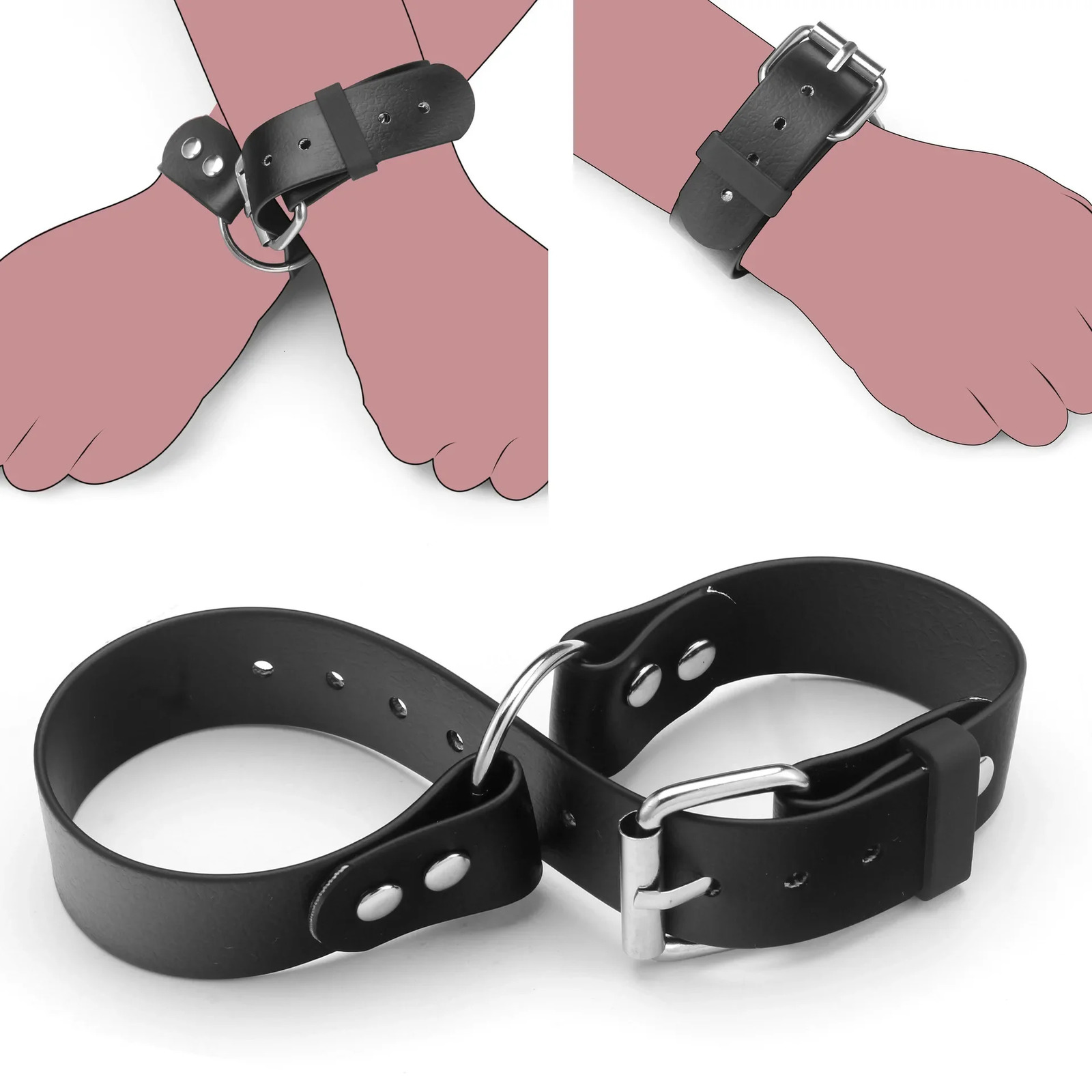2025 PU Leather Handcuffs Adjustable Accessories Bondage Products Couple Erotic Sex Products 250322
