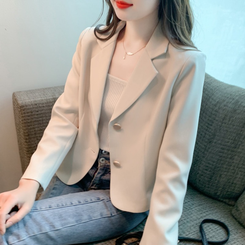 T320Short casual suit jacket for women with a spring feel, French temperament, slim long-sleeved suit top