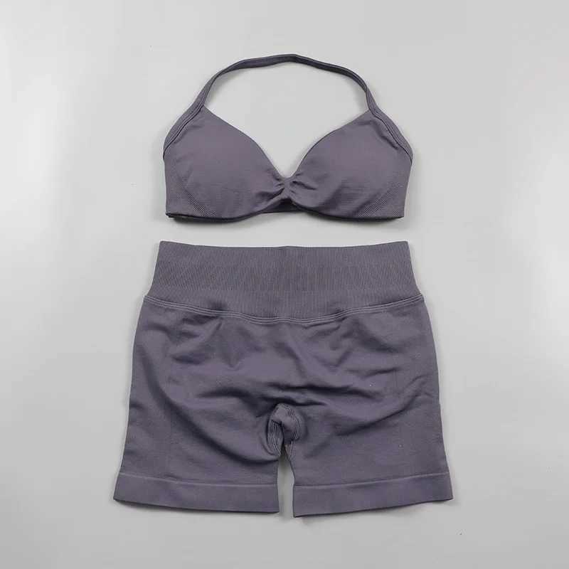 Ruched Seams Yoga Set Womens Sports Shirt Impact Gym Shorts Strappy Sports Bra 2-piece Set Strappy Sportswear W250321