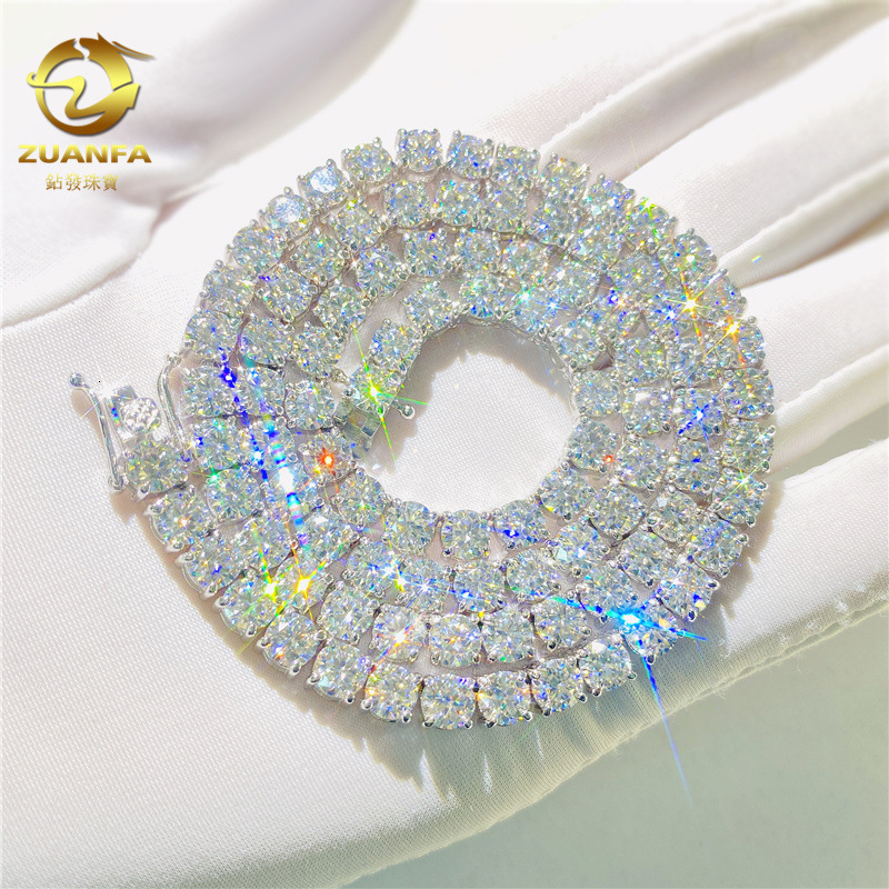New 5mm single stone Mossan hip-hop tennis chain 925 silver inlaid Mossan neck chain tennis chain