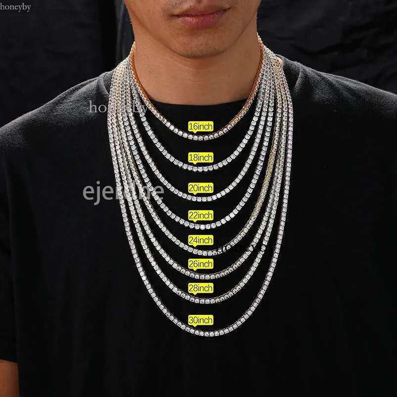 High Quality Moissanite Iced Out Tennis Chain Men Pass VVS1 Dia Test Gold Sier Chokers Necklaces Party Gift For Women