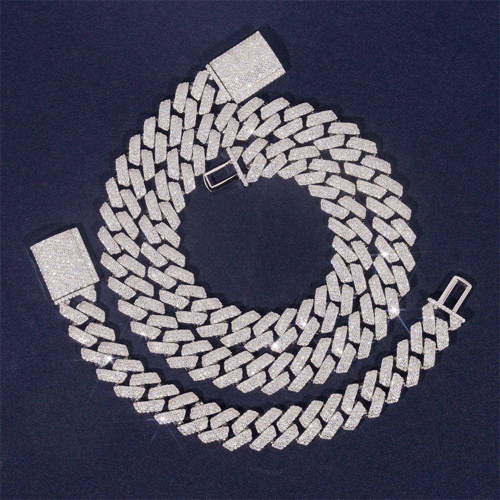 Popular 14mm Cuban necklace 925 silver vvs three row moissani mens and womens hip-hop jewelry