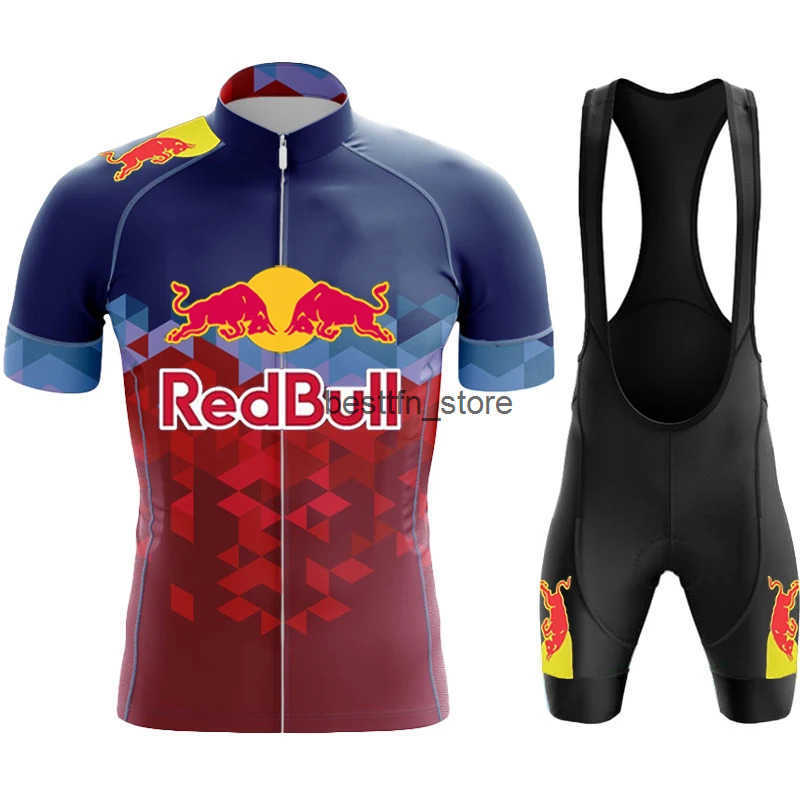 Men's T-Shirts Mens Cycling Outfit Set Man Pants Clothes 2024 Red Bull Professional Shirt Uniform Jersey Road Bike Shorts Bycicle Clothing Mtb Q250322