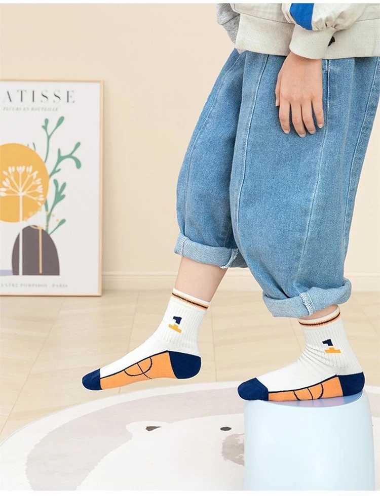 5 pairs of breathable and highly elastic tennis socks series for children aged 1-16 used as basic walking socks accessories for autumn X2503221