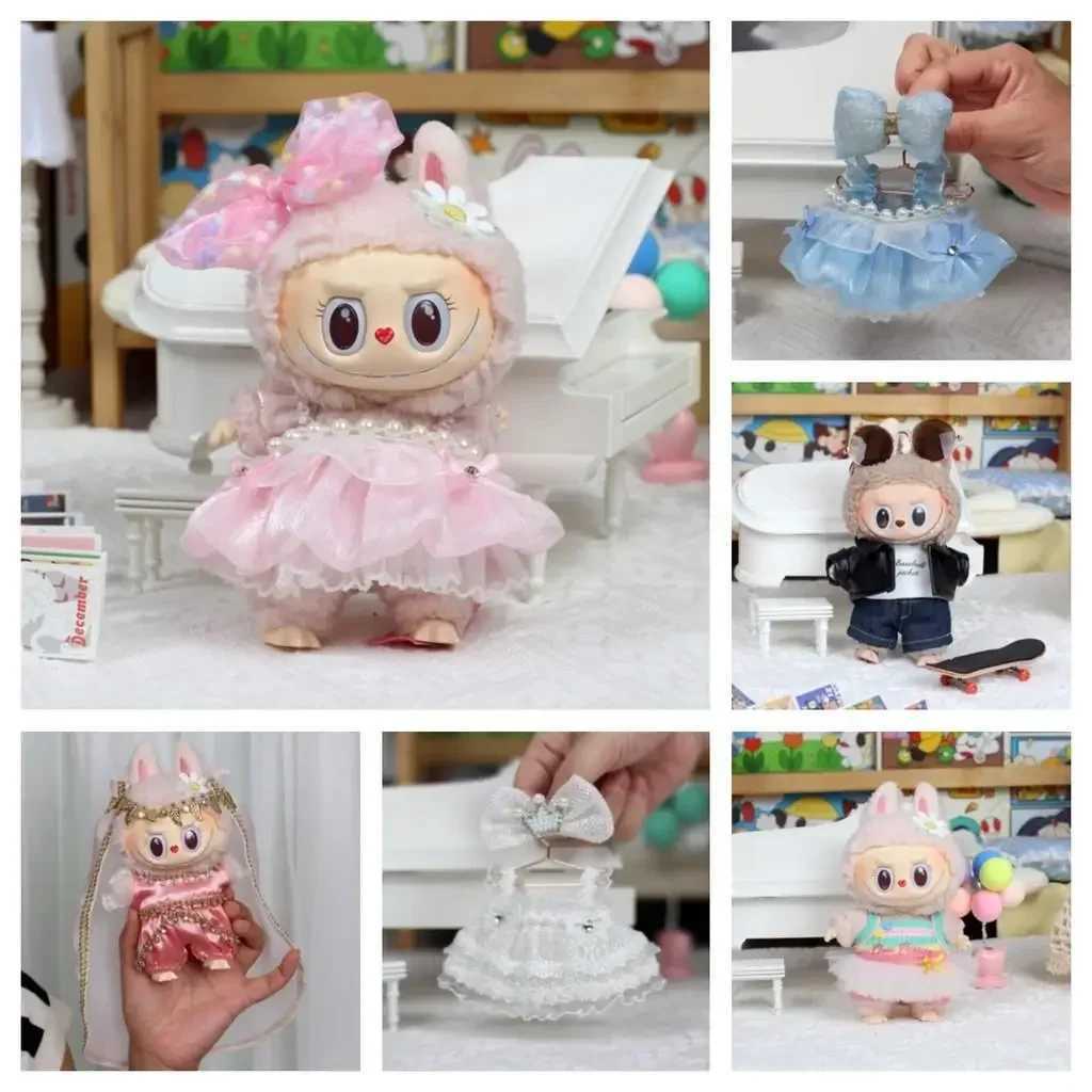 17cm Mini Plush DollS Clothes Outfit Accessories For Korea Kpop Exo Labubu Idol Flower shirt leather jacket skirt Clothing Gift Z250322