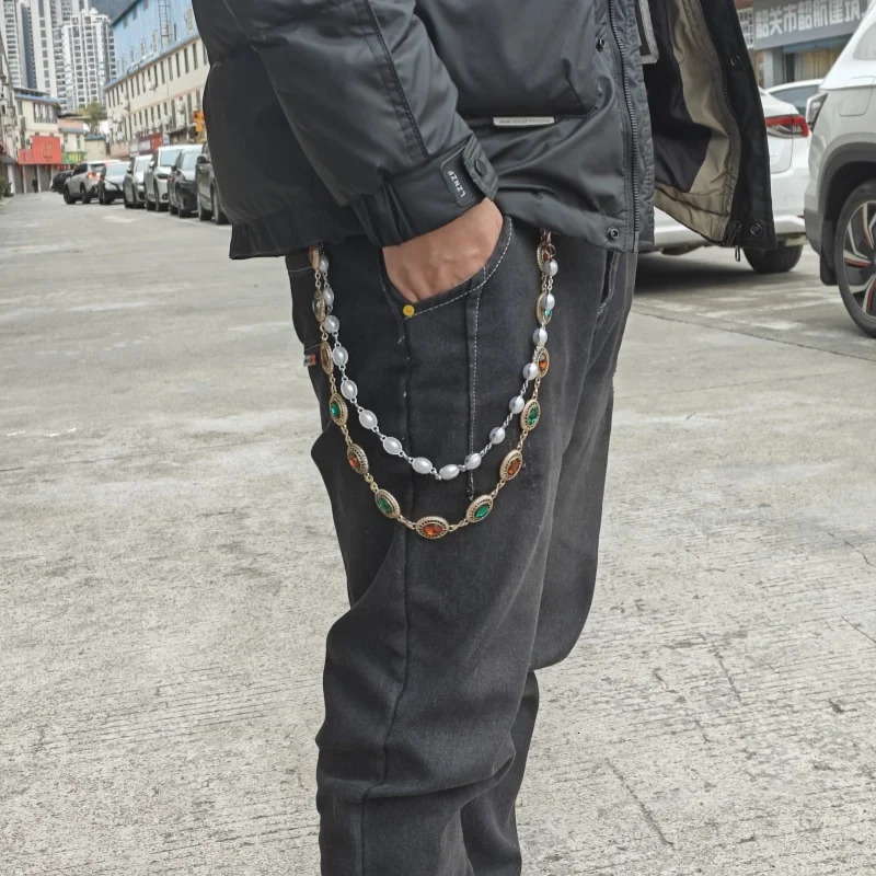 Original Retro Agate Pearl Pants Chain Fashion Mens and Womens One Waist Accessories Minimalist Jewelry Keychain Gift 250319