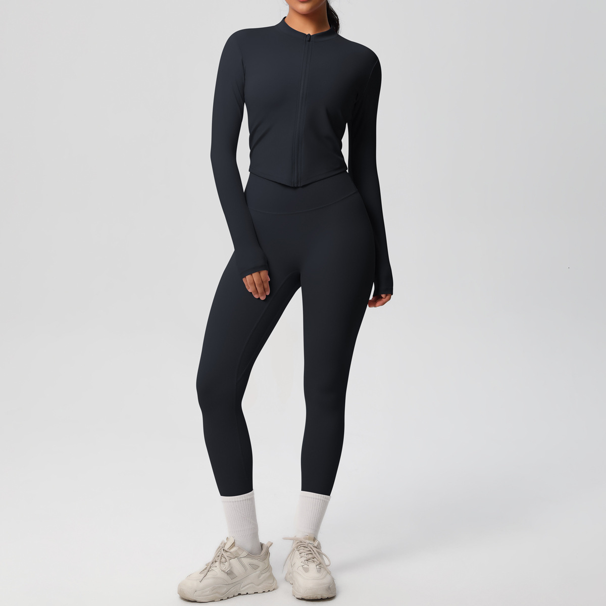 tracksuit Solid color double-sided brushed nude jacket long sleeved tight running fitness yoga suit two-piece set leggings