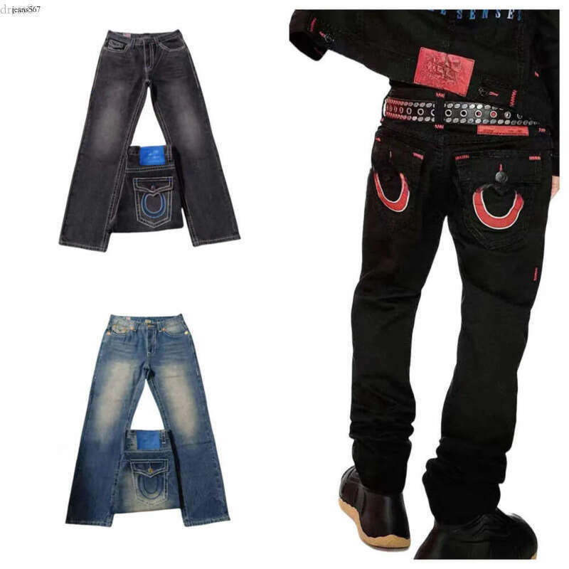 designer man pant Cowboy Riding Denim Jeans Gray Same Spring Summer Black Burnt Wool Crushed true religon jeans 526 306