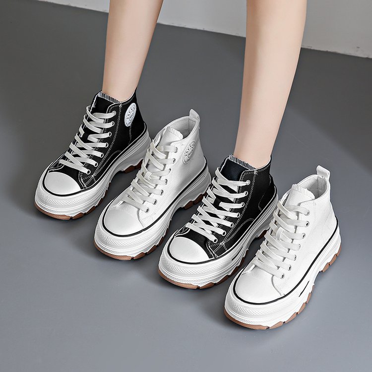 Spring new muffin thick soled canvas shoes high top color matching lace-up single shoes collegiate style casual sports shoes women 2025s hot