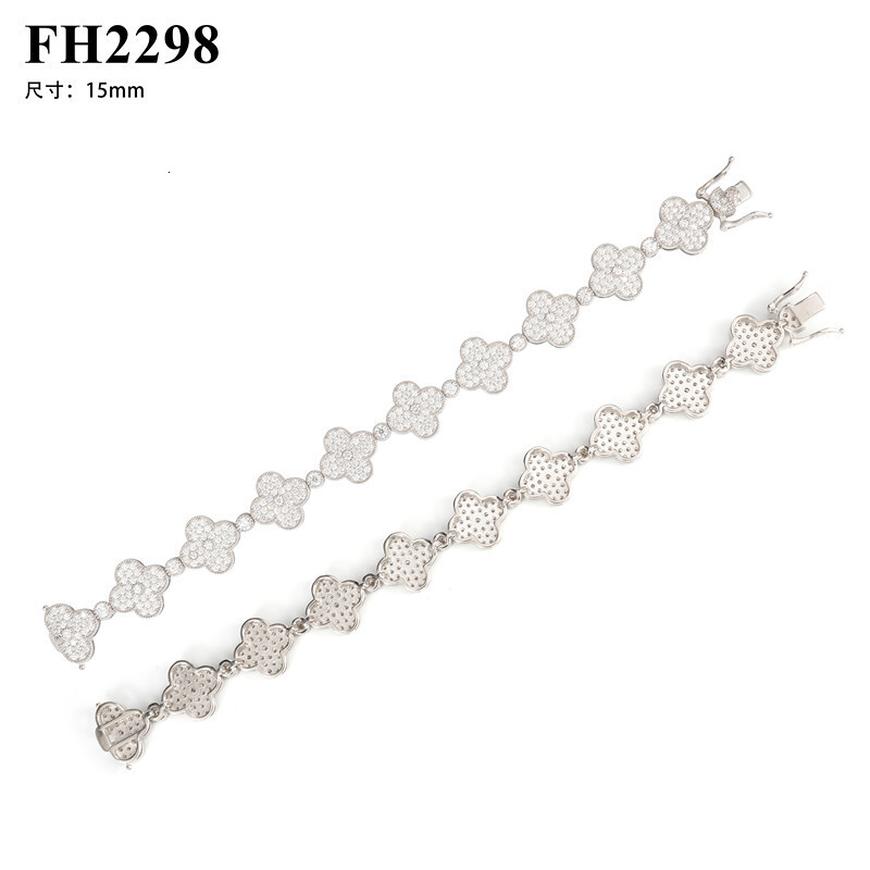 New INS hot selling 15mm clover bracelet 925 silver moissanite Cuban chain necklace