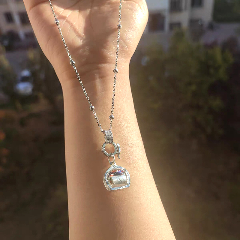 New Thai Titanium Steel Color Preserving Metal Buddha Brand Starry Sky Collar Jade Stone Hanging Chain