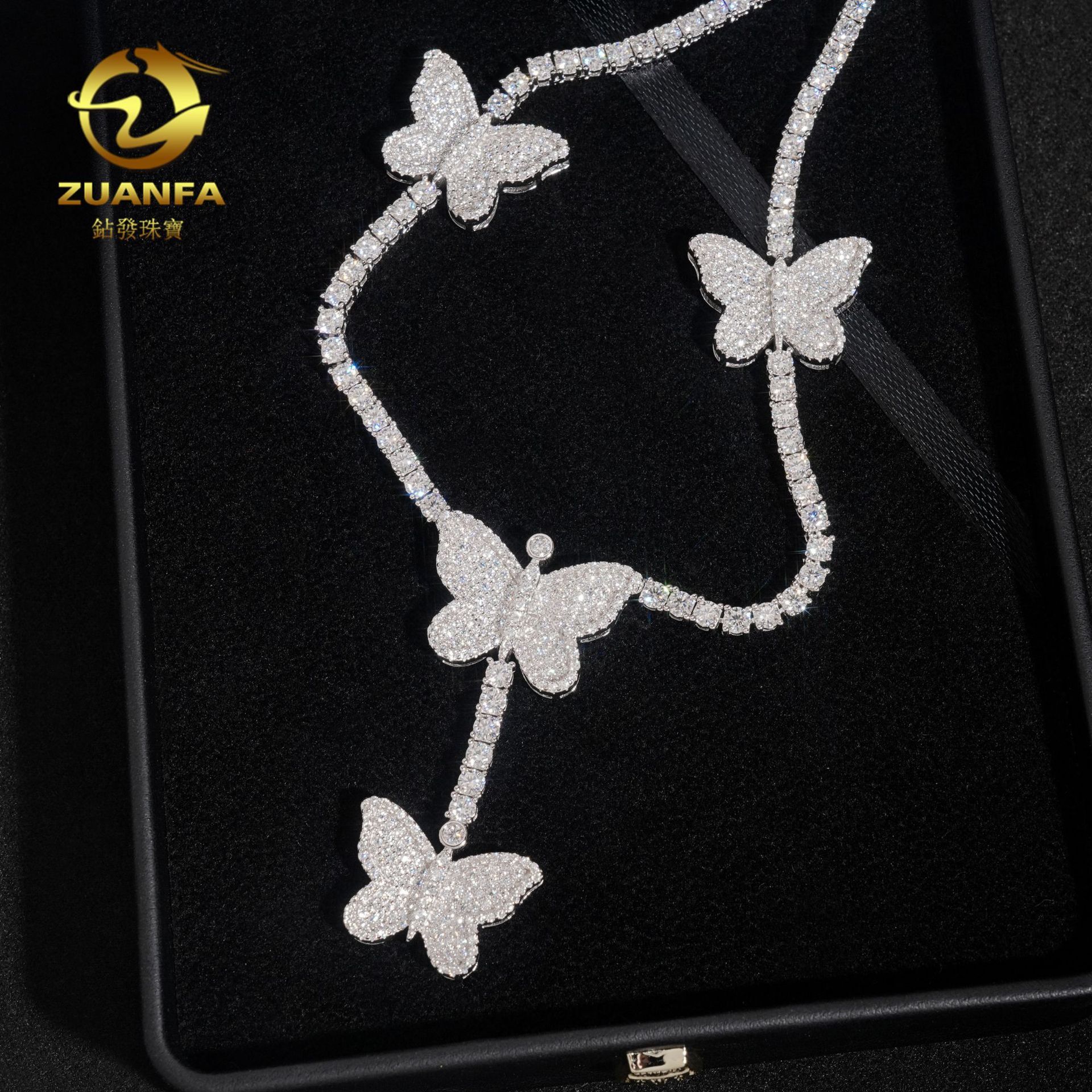 New S925 Silver Set 3mm Moissanite Tennis Chain Personalized Butterfly Full Set Hip Hop Necklace