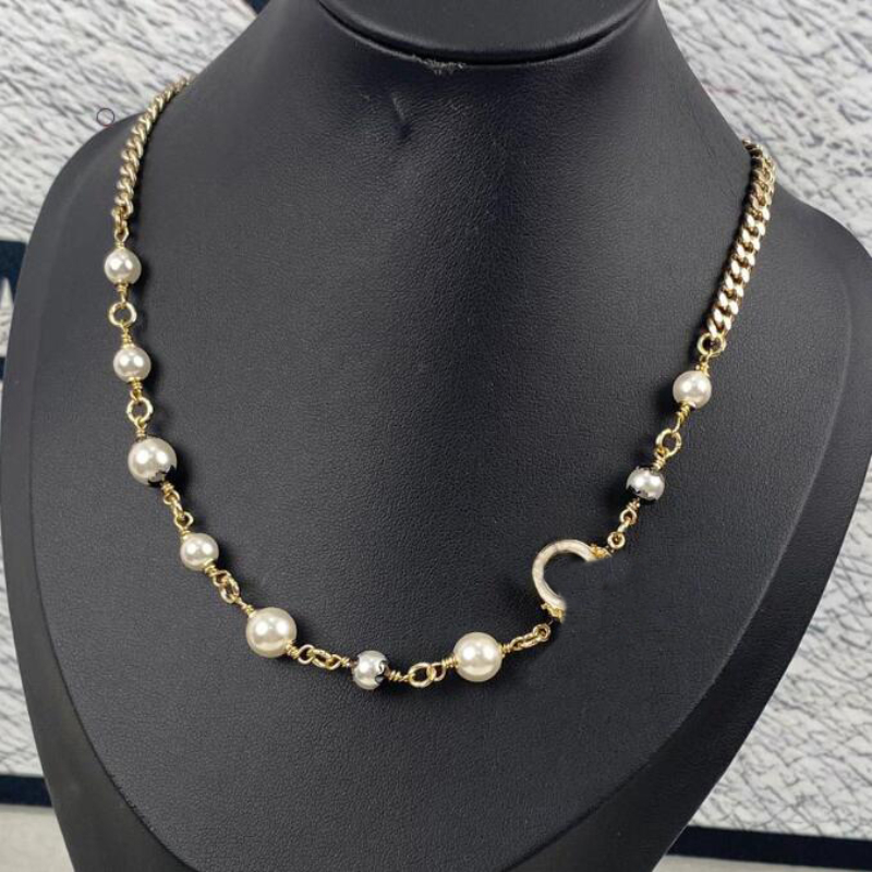 Designer Necklace Womens Pendant Necklaces Luxury 18K Gold Plated Crysatl Pearl Necklace Wedding Party Jewelry Accessories