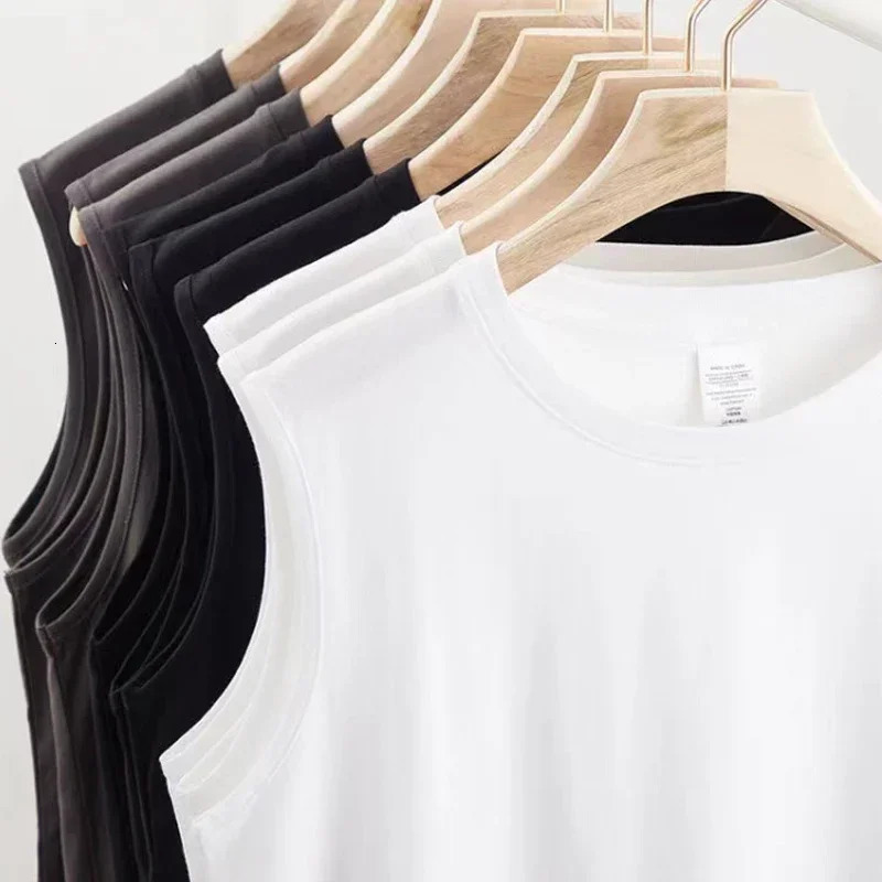 Summer Basic 100% Cotton Men Tank Tops Black White Gray 250322