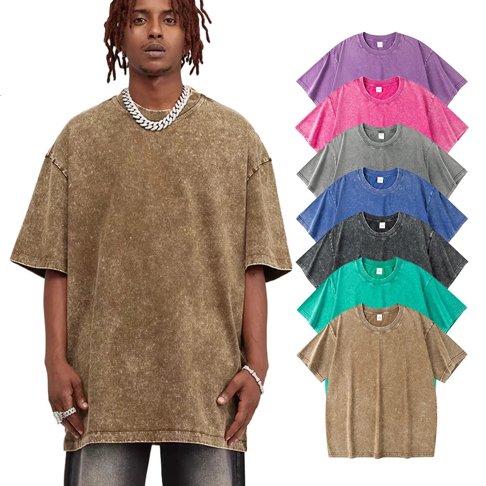 Summer washing Tshirt for women loose cotton Oneck oversized men American Y2k top hiphop retro short sleeved y250322
