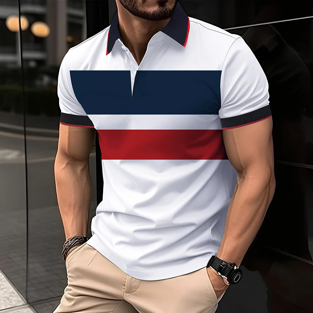 Mens polo shirt striped matching short sleeved mens business casual style mens summer top mens polo shirt 250321