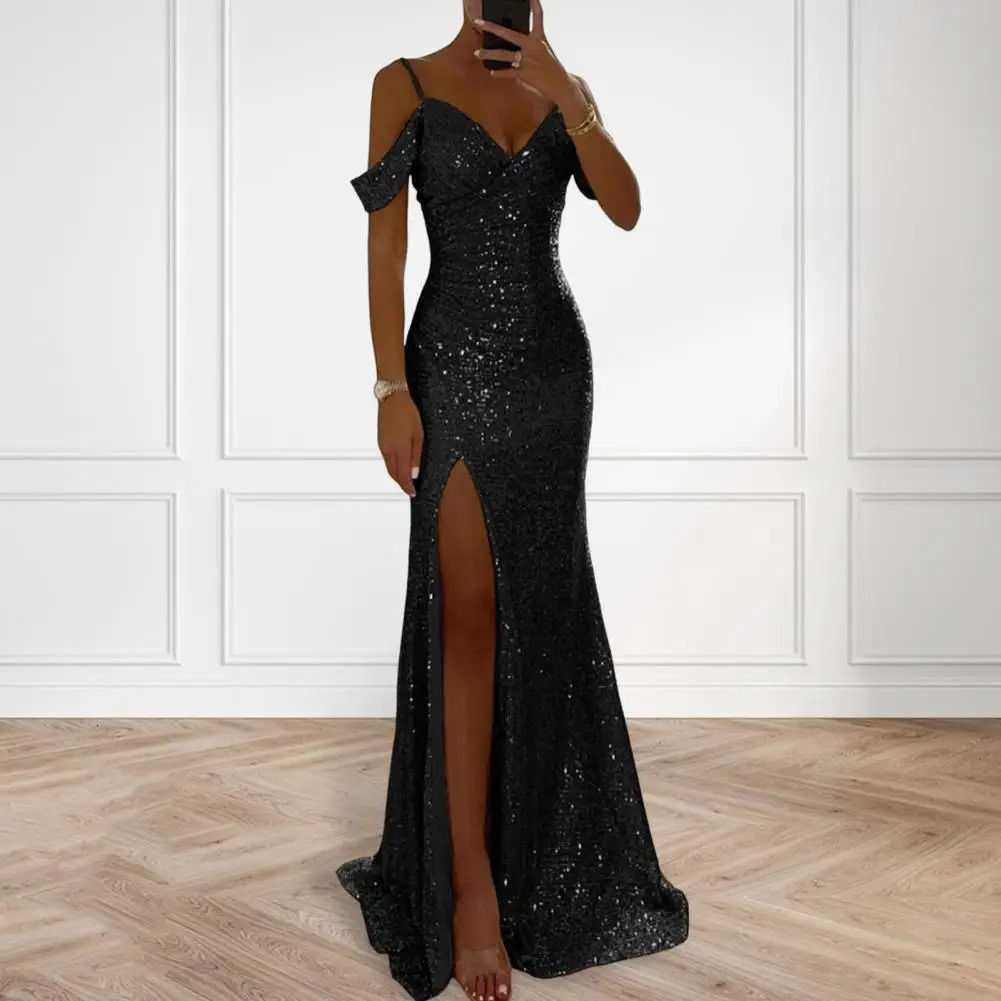 Womens sequin pendant dress long elegant ball used for and wedding parties shoulder Vneck banquets 250320