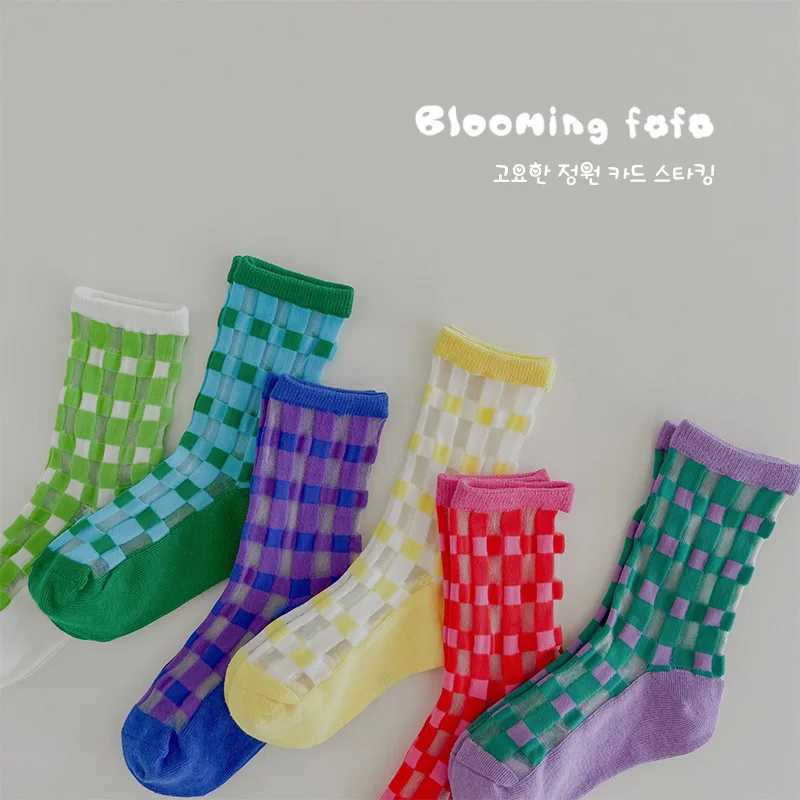 Childrens summer thin mesh socks calf length childrens socks boys geometric patterns crew socks X2503221