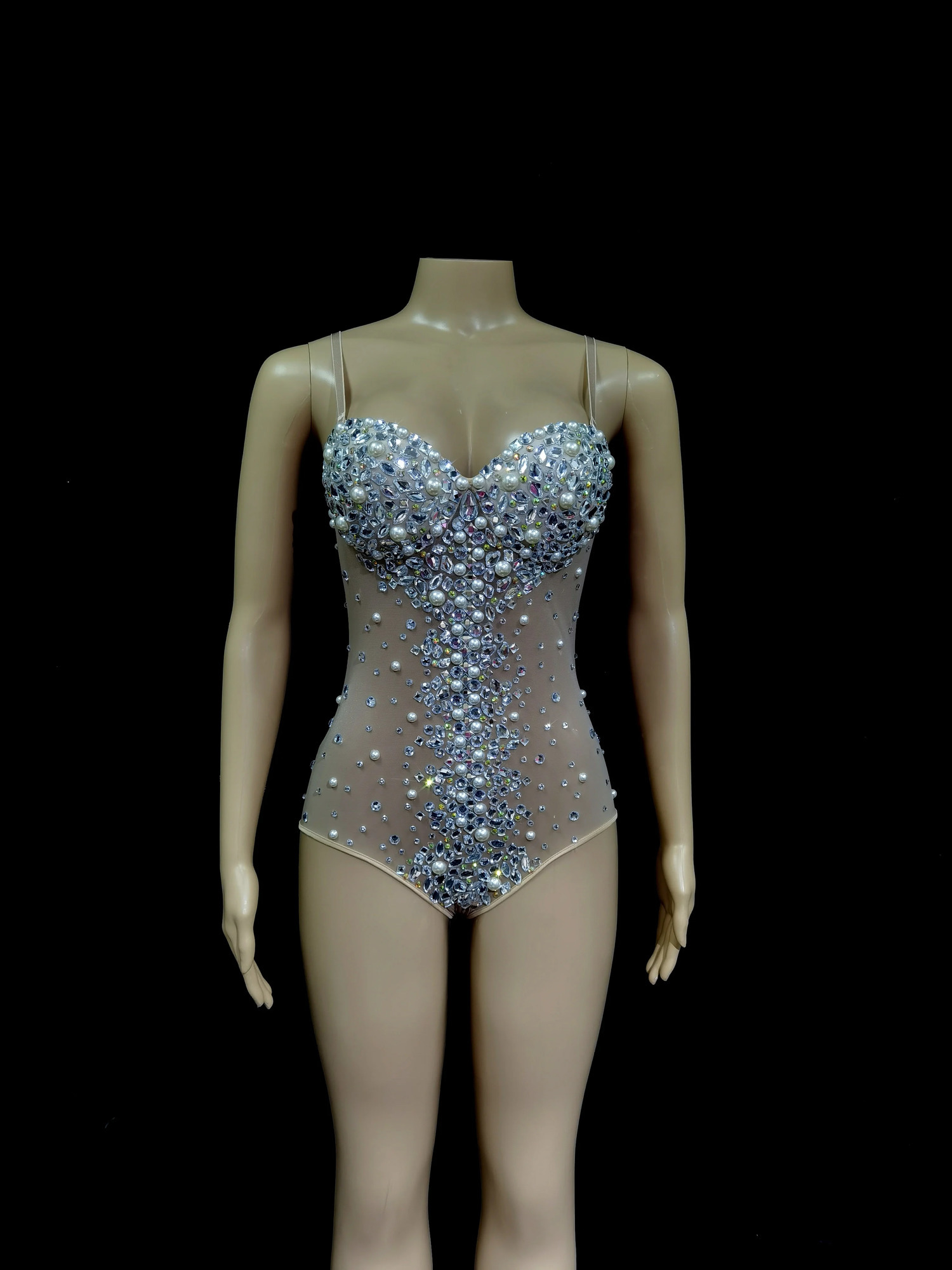 Sparkly Silver Crystals Tight Dress Sexy MeshClub Set Celebrates Female Singer DiRhinestones Dance Costume Stage 250320