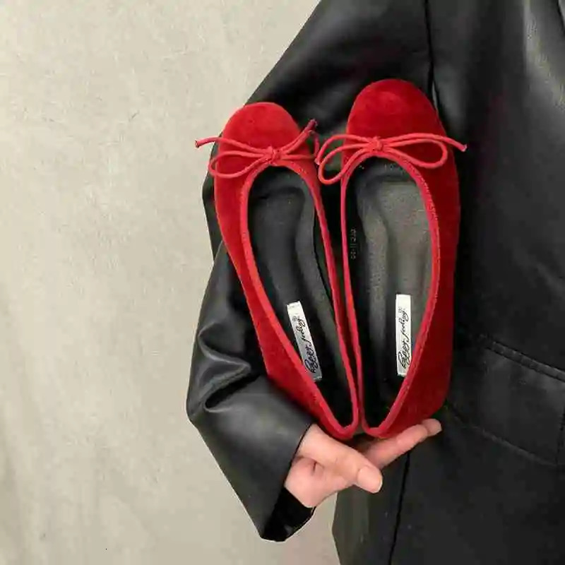 Red Women Flat Shoes Fashion Shallow Slip On Ladies Elegant Ballerinas Shoes Soft Flat Heel Outdoor Casual Mary Jane 250322