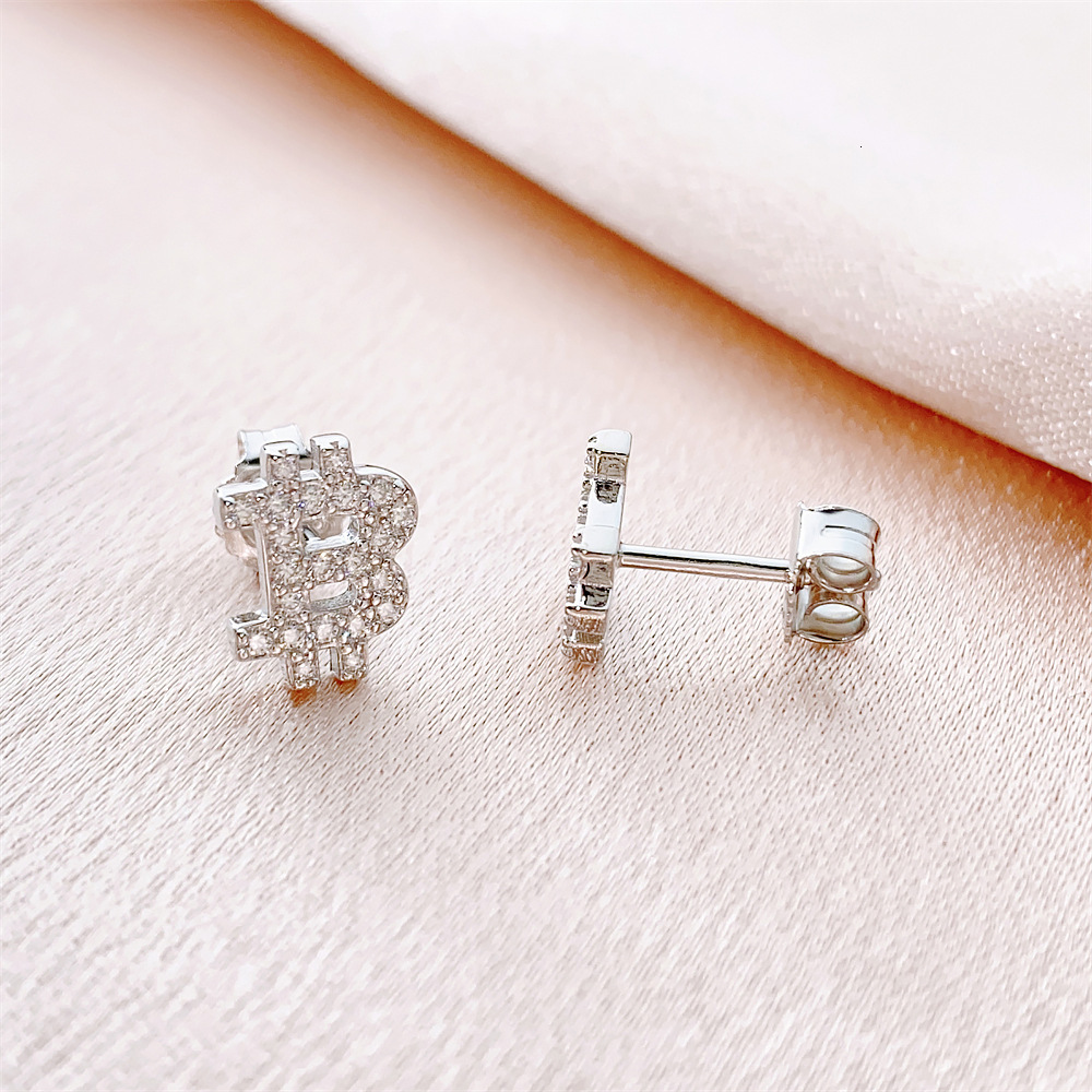 S925 silver moissanite earrings INS new style temperament Bitcoin earrings hip-hop personality earrings