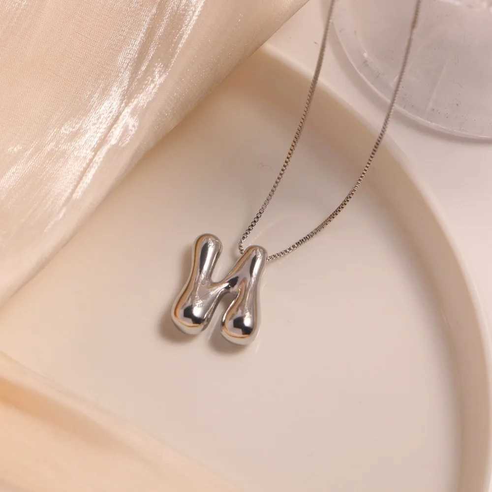 Stainless Steel Chubby Initial Alphabet Balloon Bubble Letter Box Chain Necklace Glossy PVD Waterproof Chic Jewelry Choker Gift XJ250524
